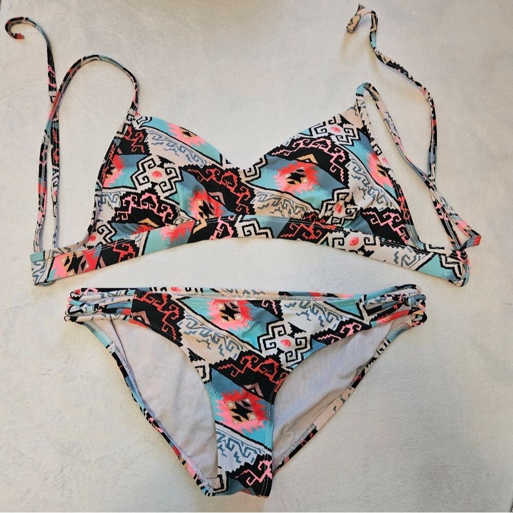 Eidon 2 Piece Bikini Swim Set Colorful Floral Aztec Print Sz XL Bottom & DD Top